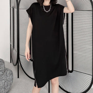 Side Zip Short Sleeve T-Shirt Dress