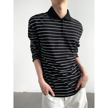 Load image into Gallery viewer, Striped Lapel Polo Loose Long Sleeve Shirt
