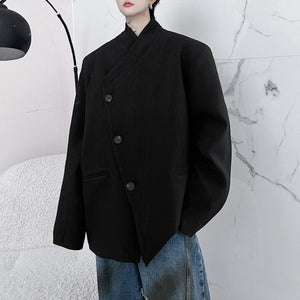 Slanted Collar Padded Shoulder Suit Jacket