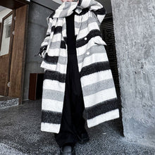 Load image into Gallery viewer, Striped Scarf Over-the-knee Wool Coat
