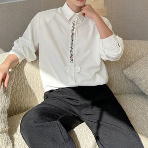 Embroidered Floral Long-sleeved Casual Shirt