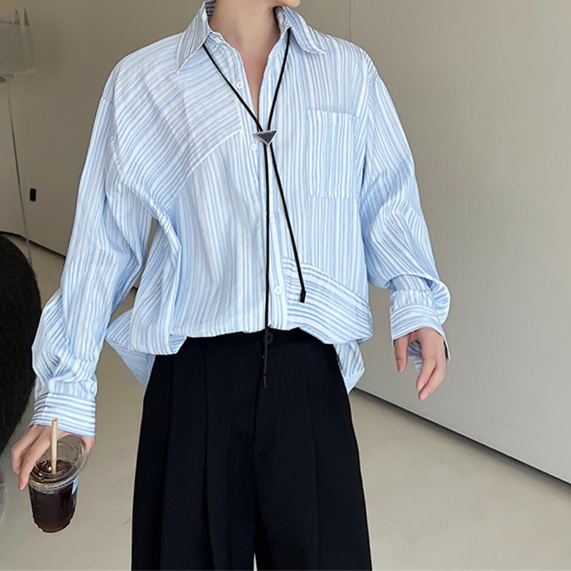 Irregular Blue Stripe Casual Shirt