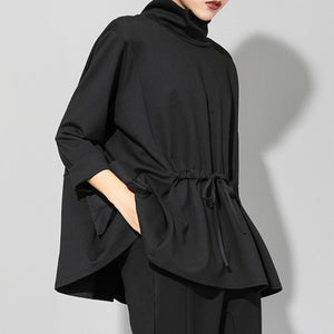 Loose Drawstring Waist Long Sleeve Shirt