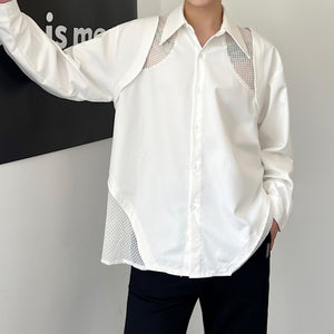 Irregular Hollow Grid Patchwork Shirt