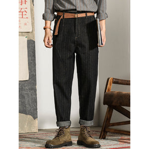 Straight-leg Loose Vertical Striped Jeans