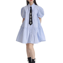 Load image into Gallery viewer, Tie Puff Sleeve Casual Shirt Dress
