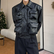 Load image into Gallery viewer, Short Three-dimensional Pocket Leather Jacket
