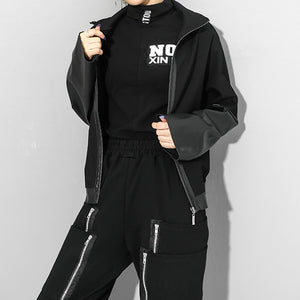 Double Zipper PU Patchwork Sweatshirt