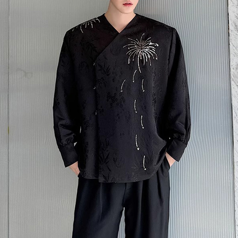 Fireworks Embroidered Jacquard Long-sleeved Shirt