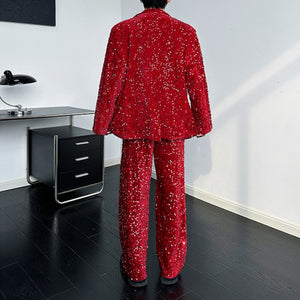 Red Sequined Suit Jacket Slim Straight Suit Pants Two-piece Set