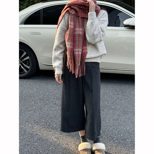 Solid Wool-blend Wide-leg Pants