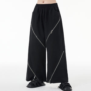 Zip Casual Straight Wide Leg Pants