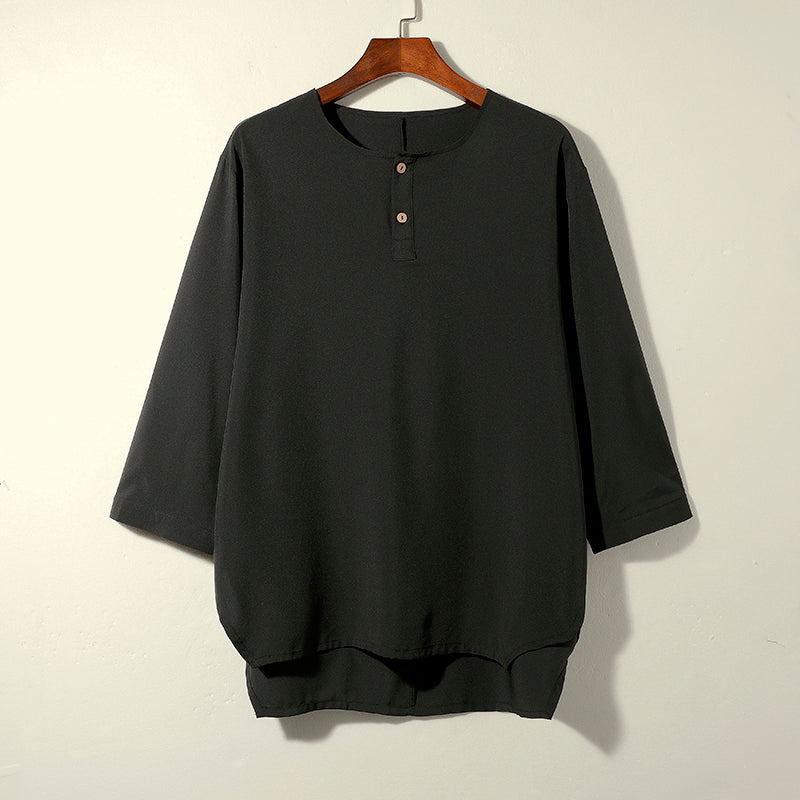 Round Neck Button Down Half Sleeve T-shirt