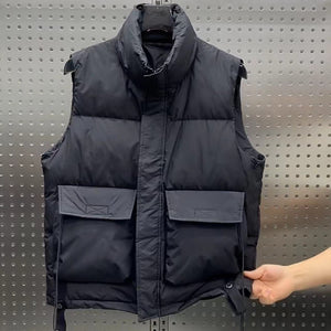 Black WorkwearLoose Zipper Down Vest