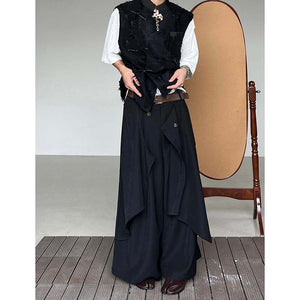 Irregular Drape Wide-Leg Trousers