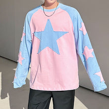 Load image into Gallery viewer, Contrast Color Round Neck Drop Sleeve Star Shirt
