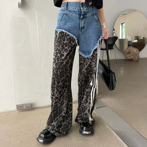 Contrast Leopard Print High Waist Jeans