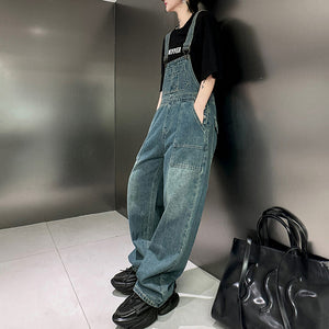 Loose Retro Wide-leg Workwear Denim Overalls