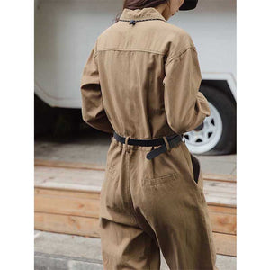 Straight Waist Cinching Buttons Jumpsuits