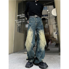 Load image into Gallery viewer, Retro Straight-leg Distressed Washed Patchwork Jeans
