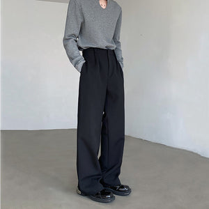 Wide-leg Straight Black Casual Suit Pants