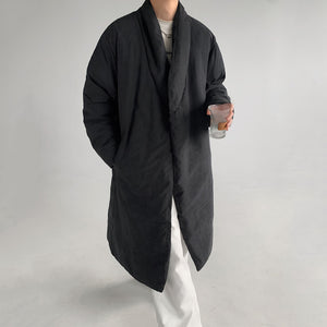 Japanese Retro Peach Skin Collarless Long Cotton Coat