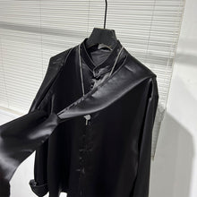 Load image into Gallery viewer, Cape Hooded Long Sleeve Draped Satin Shirt
