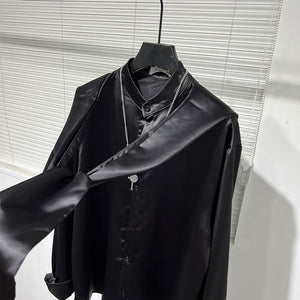 Cape Hooded Long Sleeve Draped Satin Shirt