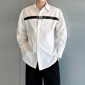 Metal Latch Casual White Long Sleeve Shirt