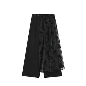 Gauze Patchwork Pattern Casual Wide-leg Pants