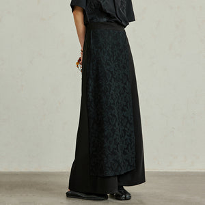 Asymmetric Lace Panel Wide-leg Pants