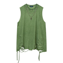 Load image into Gallery viewer, Ripped Hem Necklace Trim Sleeveless Tank Top
