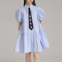 Load image into Gallery viewer, Tie Puff Sleeve Casual Shirt Dress
