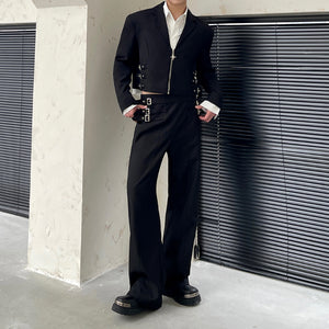 Metal Short Suit Zipper Blazer and Trousers