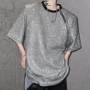 Shiny Zipper Short Sleeve T-Shirt