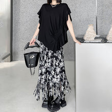 Load image into Gallery viewer, Pleated Irregular Butterfly Sleeves Round Neck T-shirt
