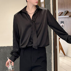 Satin-finish Tie-embellished Shoulder Shirt