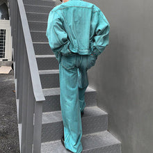 Load image into Gallery viewer, Vintage Washed Distressed Jacket Straight-leg Pants Denim Suit
