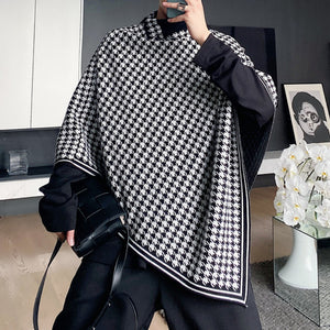 Vintage Houndstooth Cape Knitted Sweater