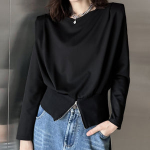 Solid Shoulder Pad Long Sleeve T-shirt