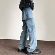 Load image into Gallery viewer, Blue Patchwork Denim Long Straight Pants
