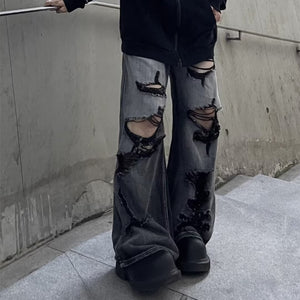 Ripped Denim Distressed Loose Straight-Leg Pants