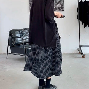 Pleated Irregular Plaid Skirt