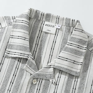 Colorblock Striped Cuban Collar Shirt