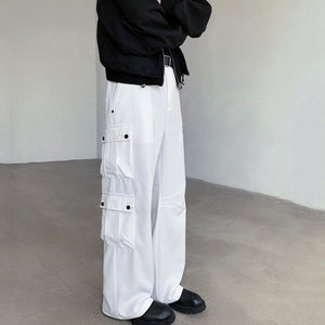 White Multi-Pocket Cargo Straight-Leg Pants