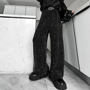 Rhinestone Floor-Mopping Straight-Leg Pants