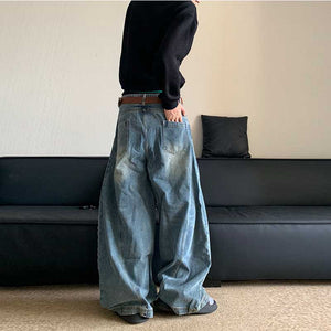 Retro Straight Denim Wide-leg Pants