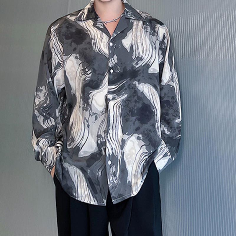 Ink Smudged Contrast Color Long Sleeve Shirt