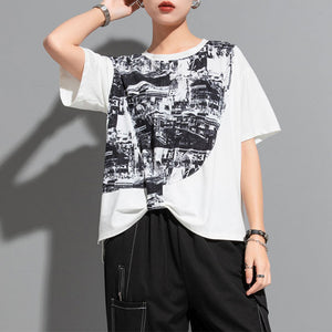 Ink Print Irregular Stitching T-shirt