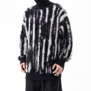 Loose Turtleneck Vertical Striped Sweater